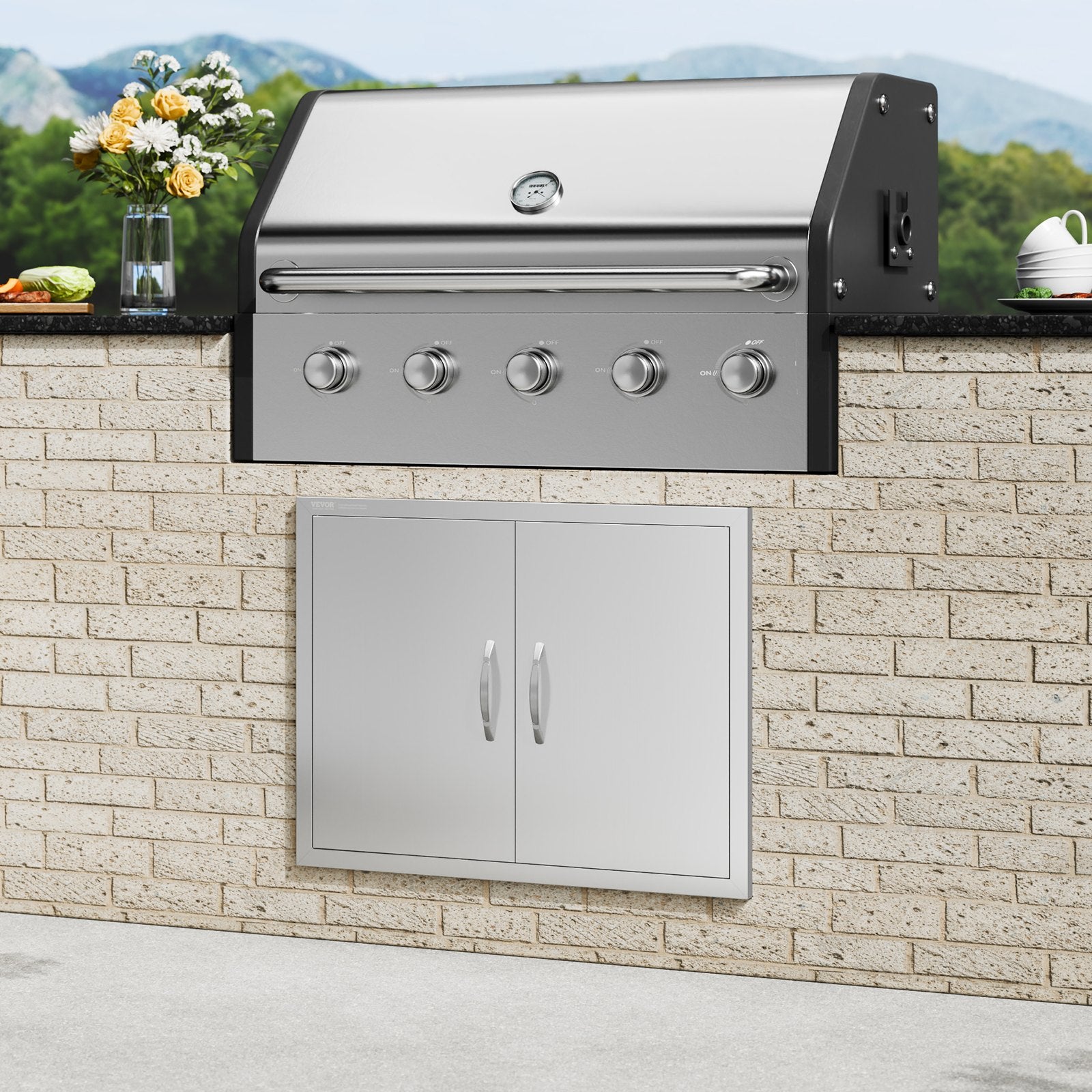 BBQ Access Door, 787x609 mm Double Outdoor Kitchen Door, Stainless Steel Flush Mount Door, Double Wall V952-SMMBSCJMYS31IPP30V0