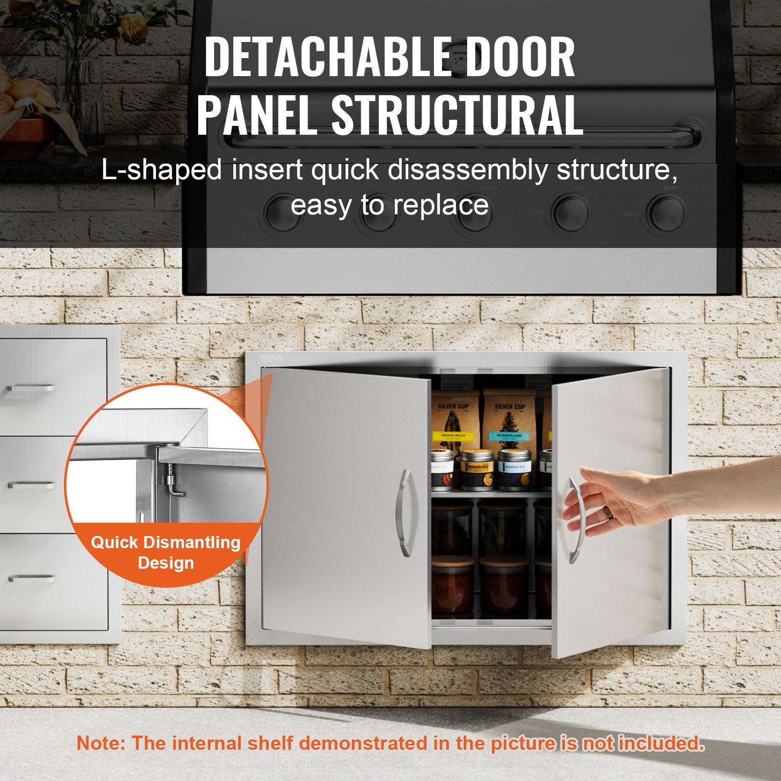 BBQ Access Door, 838x558 mm Double Outdoor Kitchen Door, Stainless Steel Flush Mount Door, Wall Vertical Door V952-SMMBSCJMYS33QVDXTV0