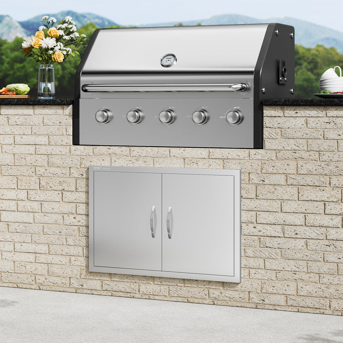 BBQ Access Door, 838x558 mm Double Outdoor Kitchen Door, Stainless Steel Flush Mount Door, Wall Vertical Door V952-SMMBSCJMYS33QVDXTV0