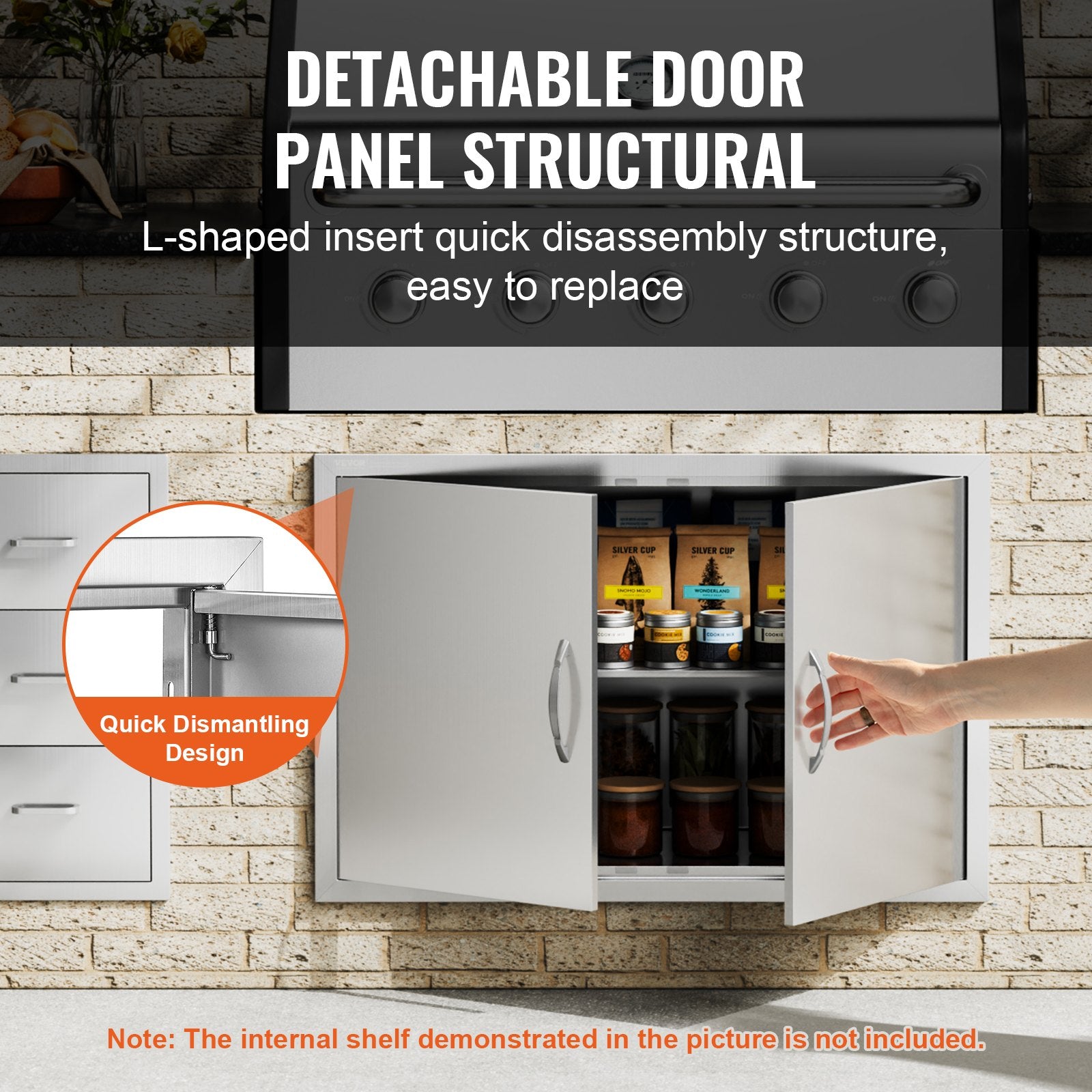 BBQ Access Door, 889x610 mm Double Outdoor Kitchen Door, Stainless Steel Flush Mount Door, Wall Vertical Door V952-SMMBSCJMYS35KPSP8V0