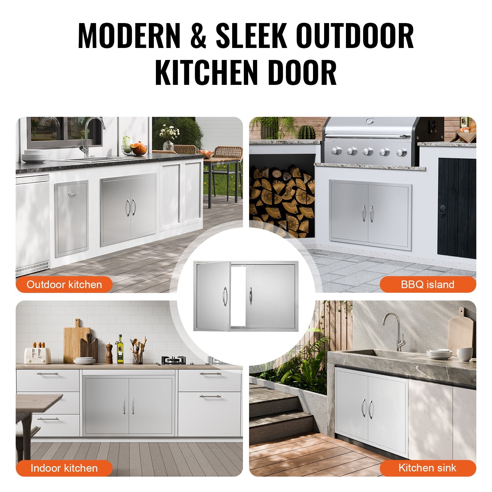 BBQ Access Door, 889x610 mm Double Outdoor Kitchen Door, Stainless Steel Flush Mount Door, Wall Vertical Door V952-SMMBSCJMYS35KPSP8V0