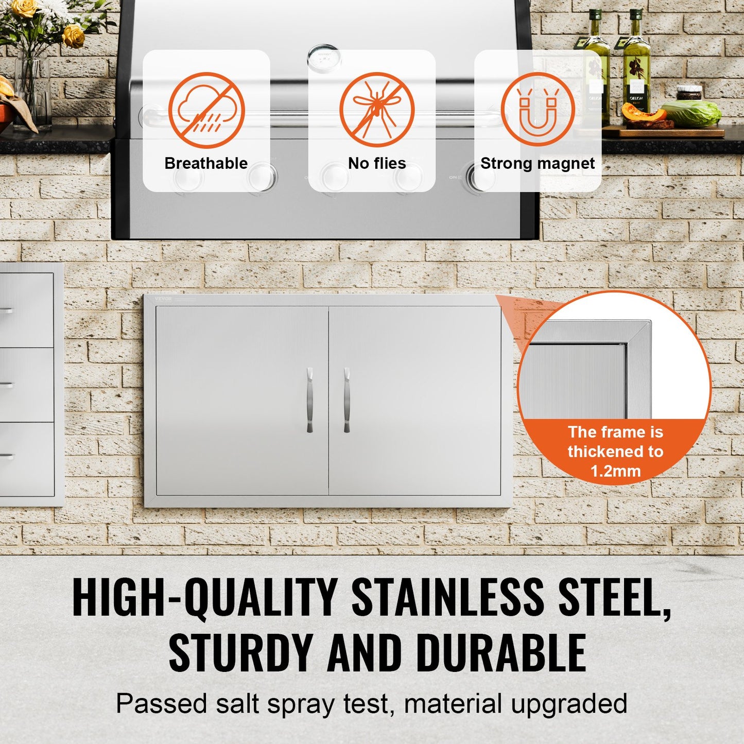 BBQ Access Door, 915x533 mm Double Outdoor Kitchen Door, Stainless Steel Flush Mount Door, Wall Vertical Door V952-SMMBSCJMYS36GACHDV0