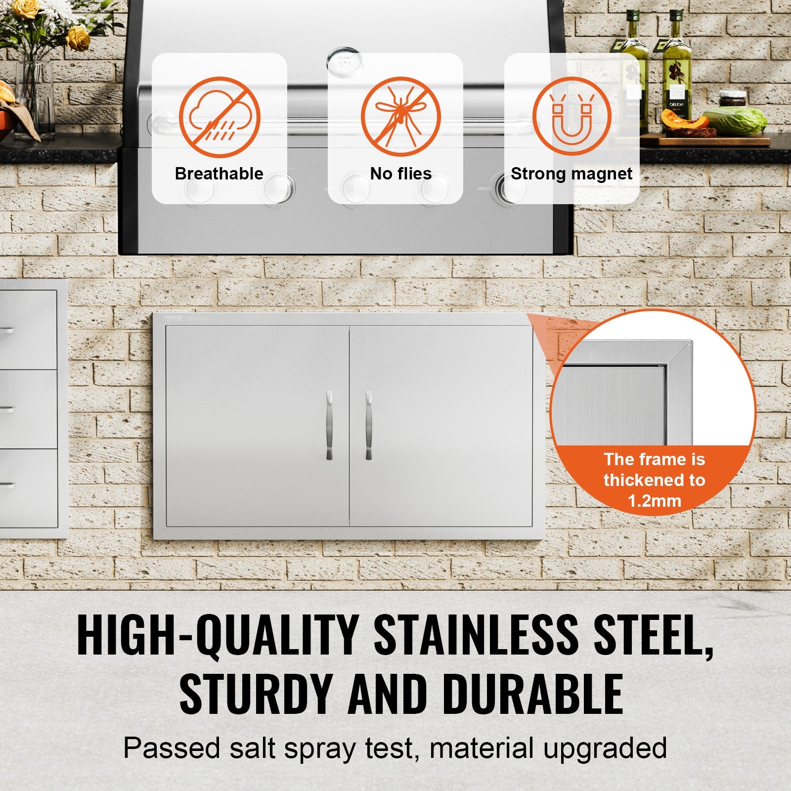 BBQ Access Door, 915x533 mm Double Outdoor Kitchen Door, Stainless Steel Flush Mount Door, Wall Vertical Door V952-SMMBSCJMYS36GACHDV0