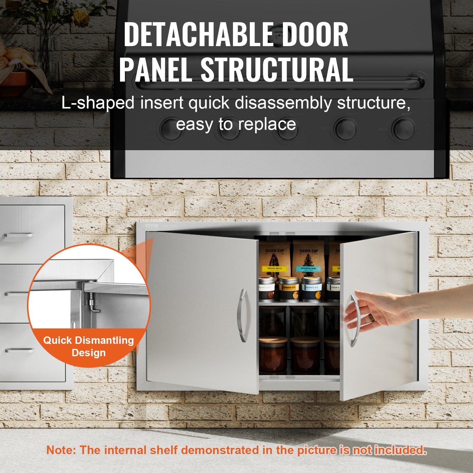 BBQ Access Door, 915x533 mm Double Outdoor Kitchen Door, Stainless Steel Flush Mount Door, Wall Vertical Door V952-SMMBSCJMYS36GACHDV0