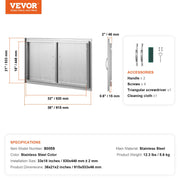 BBQ Access Door, 915x533 mm Double Outdoor Kitchen Door, Stainless Steel Flush Mount Door, Wall Vertical Door V952-SMMBSCJMYS36GACHDV0