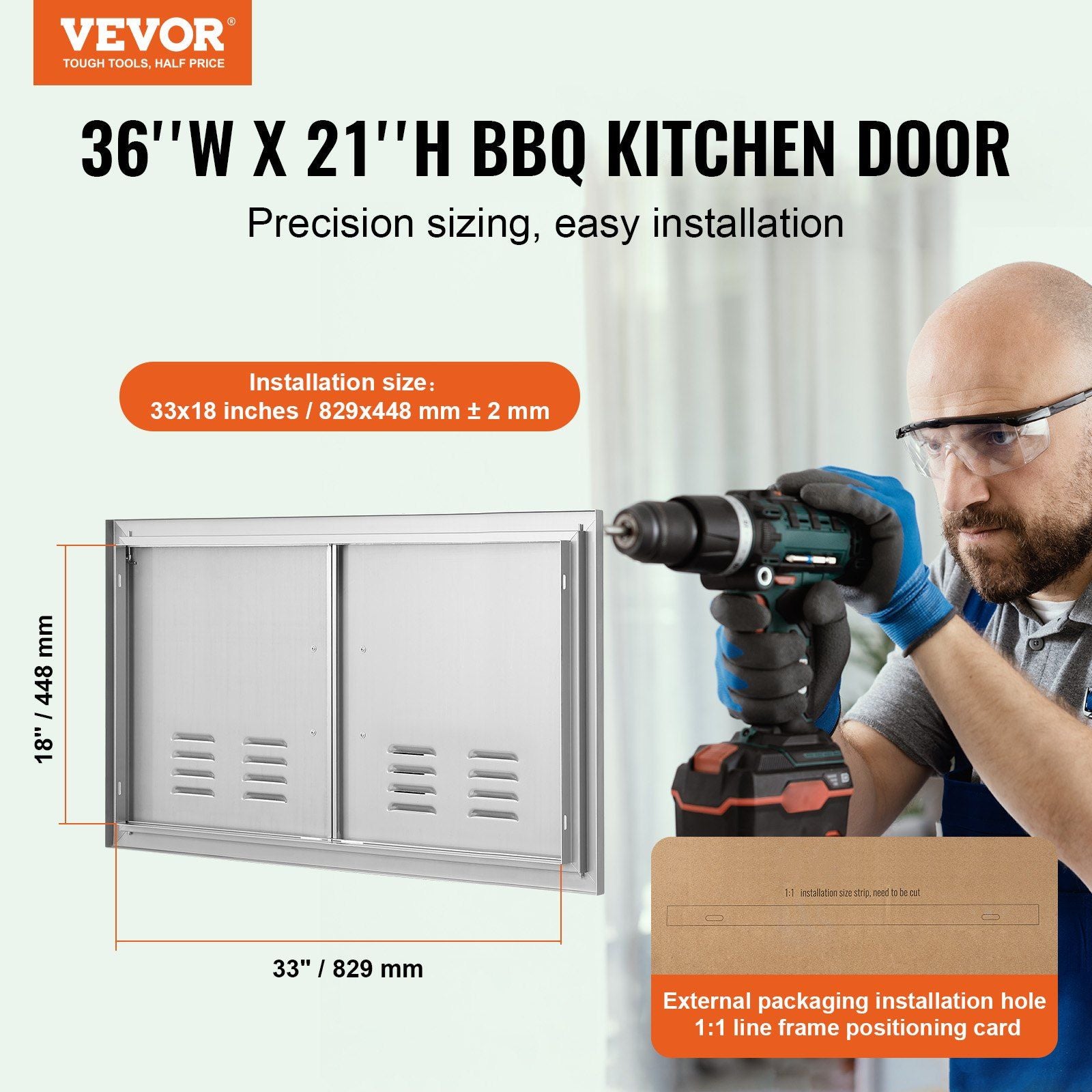 BBQ Access Door, 914x534 mm Double Outdoor Kitchen Door, Stainless Steel Flush Mount Door, Wall Vertical Door V952-SMMBSCJMYS36I3IIAV0