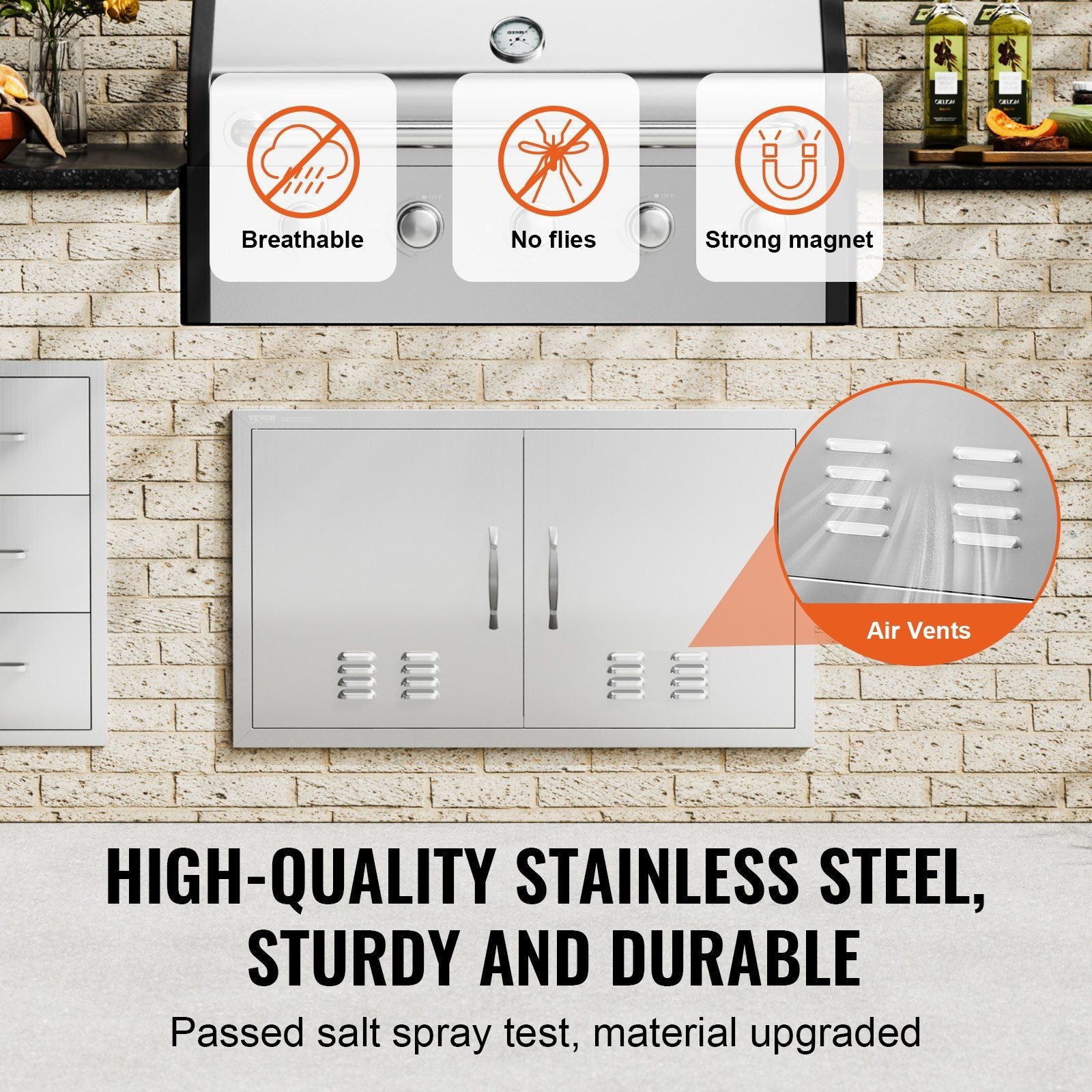 BBQ Access Door, 914x534 mm Double Outdoor Kitchen Door, Stainless Steel Flush Mount Door, Wall Vertical Door V952-SMMBSCJMYS36I3IIAV0