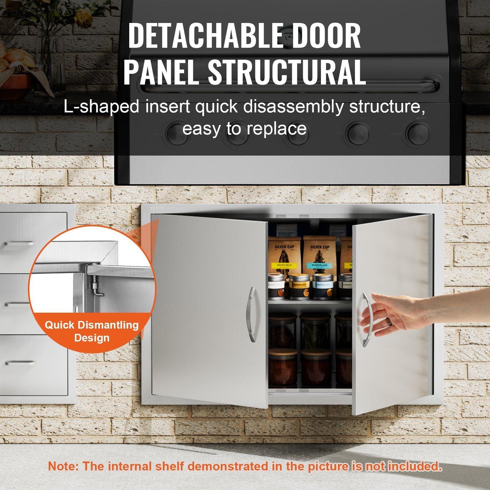 BBQ Access Door, 915x610 mm Double Outdoor Kitchen Door, Stainless Steel Flush Mount Door, Wall Vertical Door V952-SMMBSCJMYS36WMLACV0