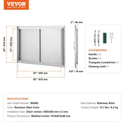 BBQ Access Door, 915x610 mm Double Outdoor Kitchen Door, Stainless Steel Flush Mount Door, Wall Vertical Door V952-SMMBSCJMYS36WMLACV0