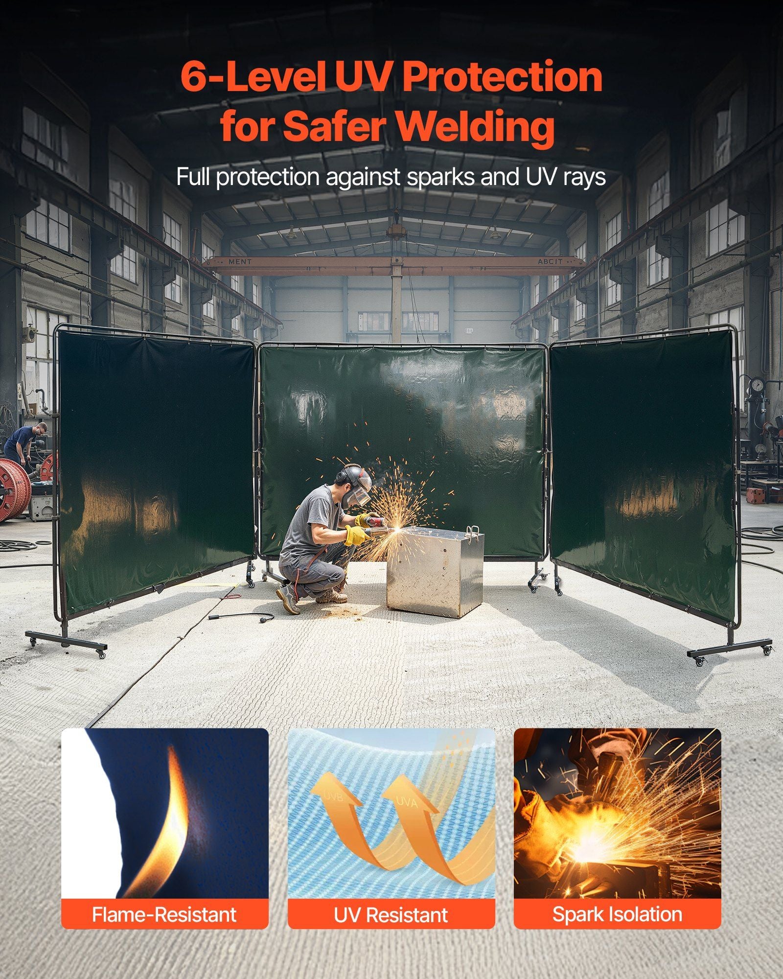 Welding Screen with Frame, 3-Panel 1.74 x 2.34m Welding Curtain Screen, Flame-Resistant Vinyl Protection V952-SMPF68FTYKJL3GT47001V0