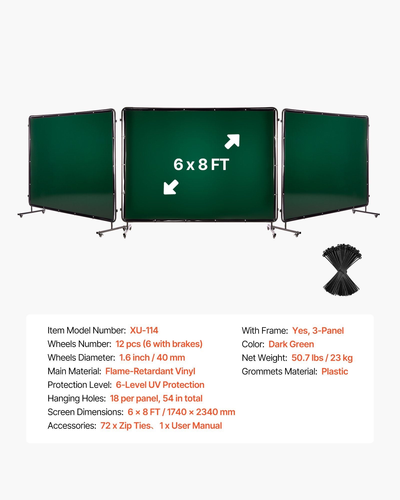 Welding Screen with Frame, 3-Panel 1.74 x 2.34m Welding Curtain Screen, Flame-Resistant Vinyl Protection V952-SMPF68FTYKJL3GT47001V0