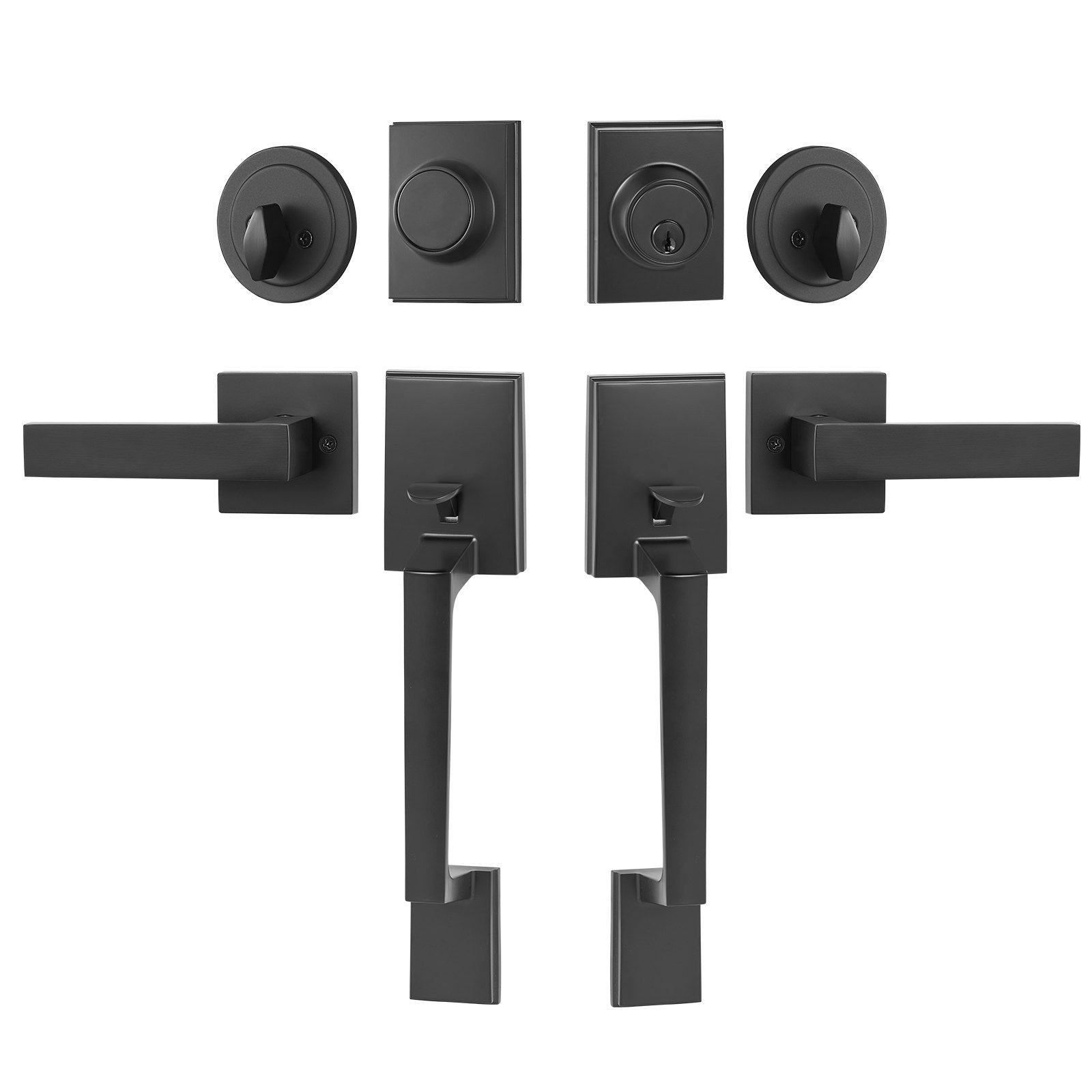 Double Door Handle Set, Matte Black Square Door Lever, Heavy Duty Double Front Door Handle Set with Dummy, V952-SMSBYGHDSFXLKVAWEV0