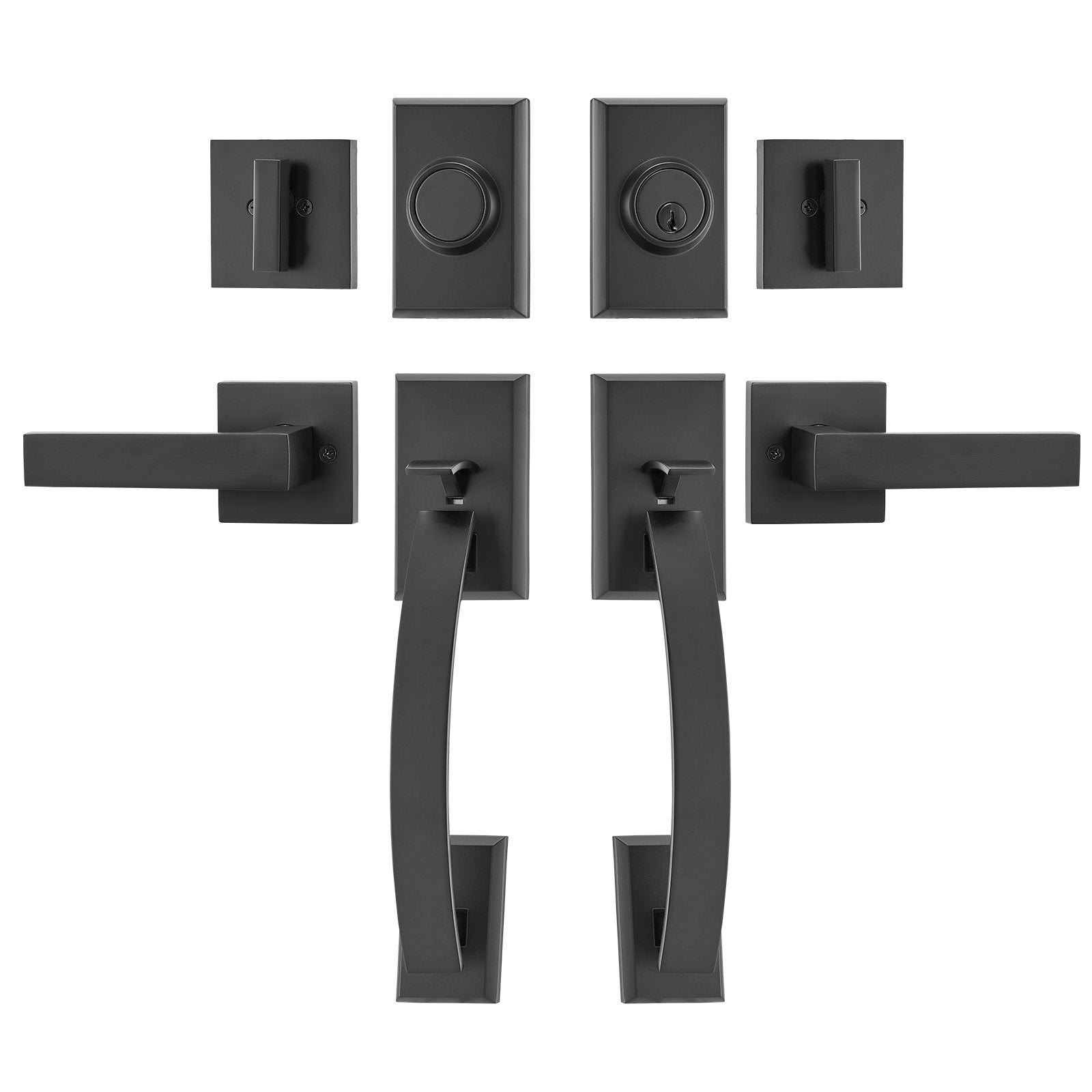 Double Door Handle Set, Matte Black Arched Door Lever, Double Front Door Handle Set with Reversible Handle V952-SMSBYGHDSHXLZ8LO2V0