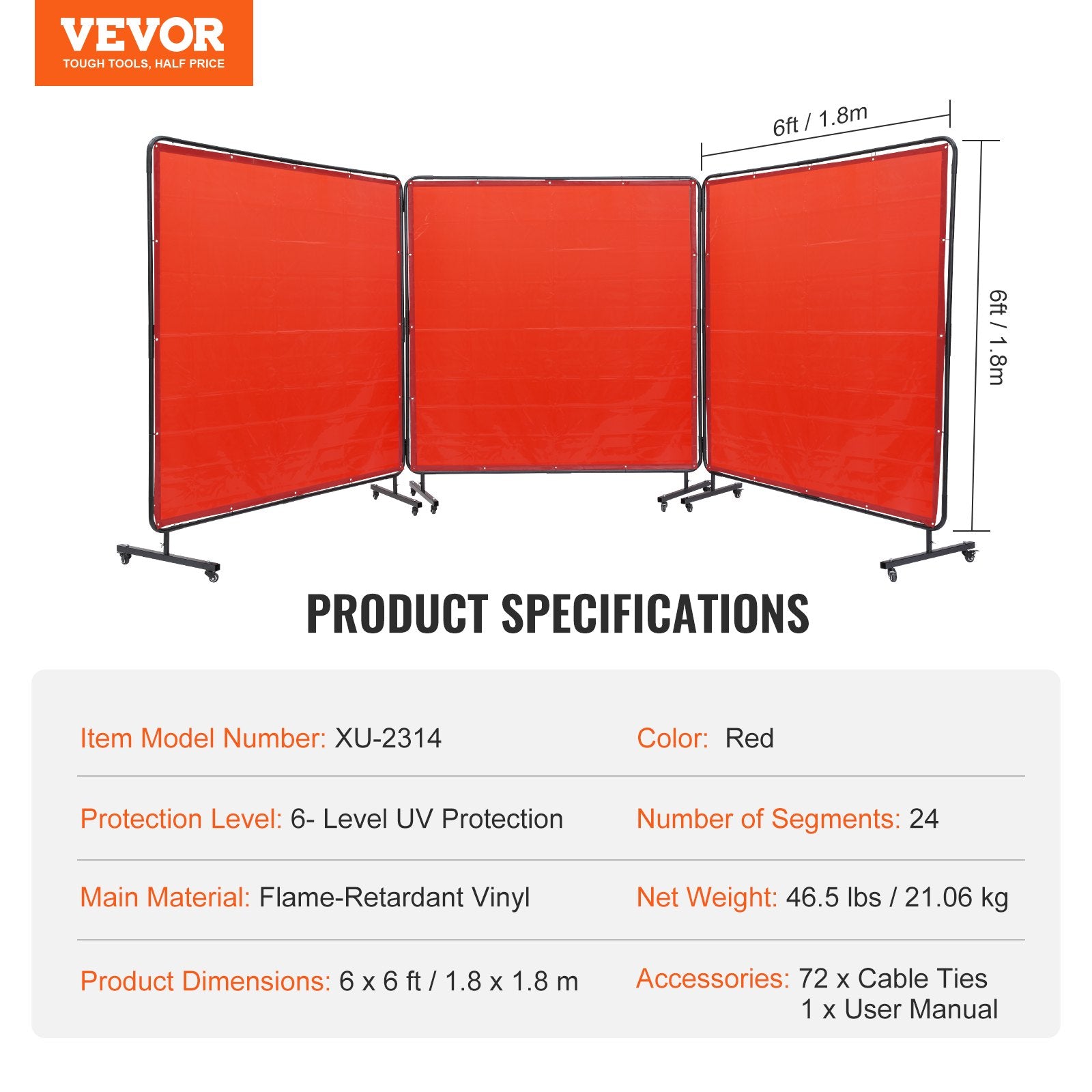 Welding Screen with Frame, 6' x 6' 3 Panel Welding Curtain Screens, Flame-Resistant Vinyl Welding Protection V952-SMSHJPF6X6YCUPLA3V0