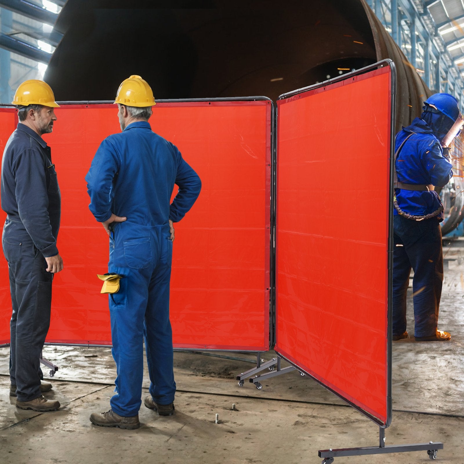 Welding Screen with Frame, 6' x 6' 3 Panel Welding Curtain Screens, Flame-Resistant Vinyl Welding Protection V952-SMSHJPF6X6YCUPLA3V0