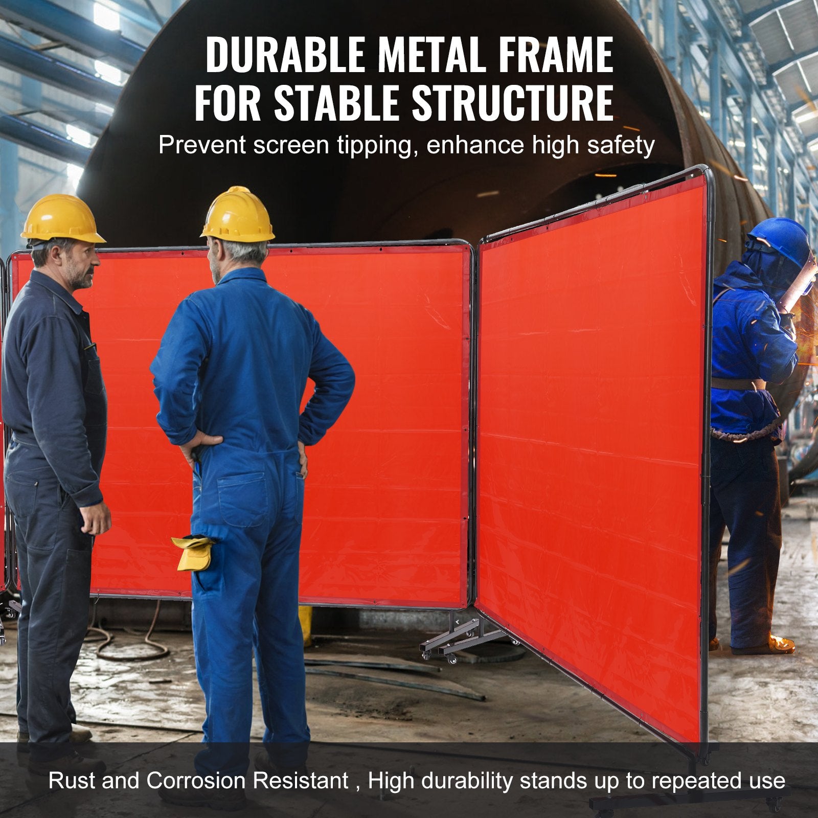Welding Screen with Frame 3 Panel 6' x 8' Welding Curtain Screen 12 Wheels V952-SMSHJPF6X8YCP2QHUV0