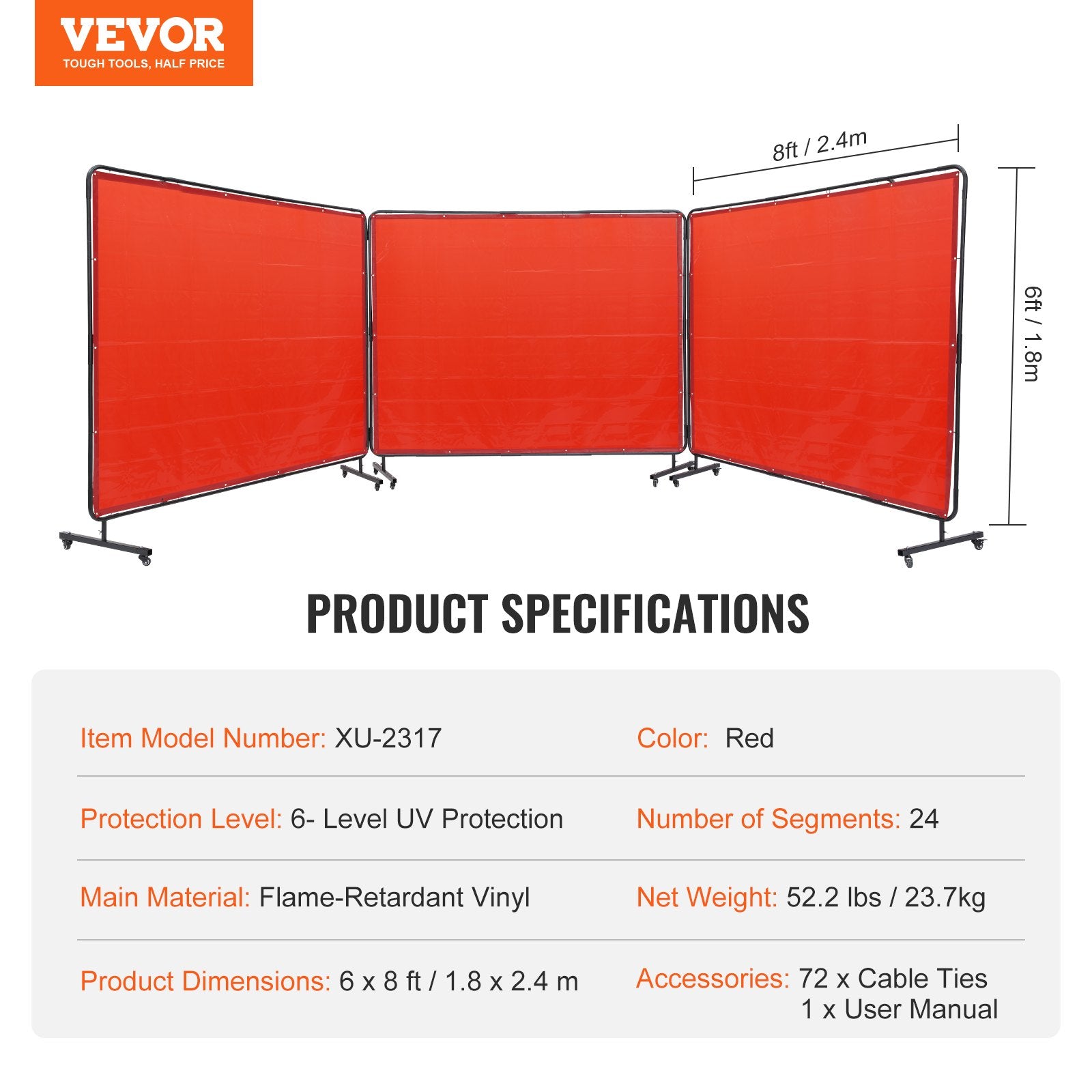 Welding Screen with Frame 3 Panel 6' x 8' Welding Curtain Screen 12 Wheels V952-SMSHJPF6X8YCP2QHUV0
