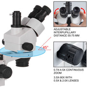 3.5X-90X Trinocular Stereo Microscope w/Pillar Stand Biological Reliable Lab V952-SMXWJ3.5X-90XTS01V0