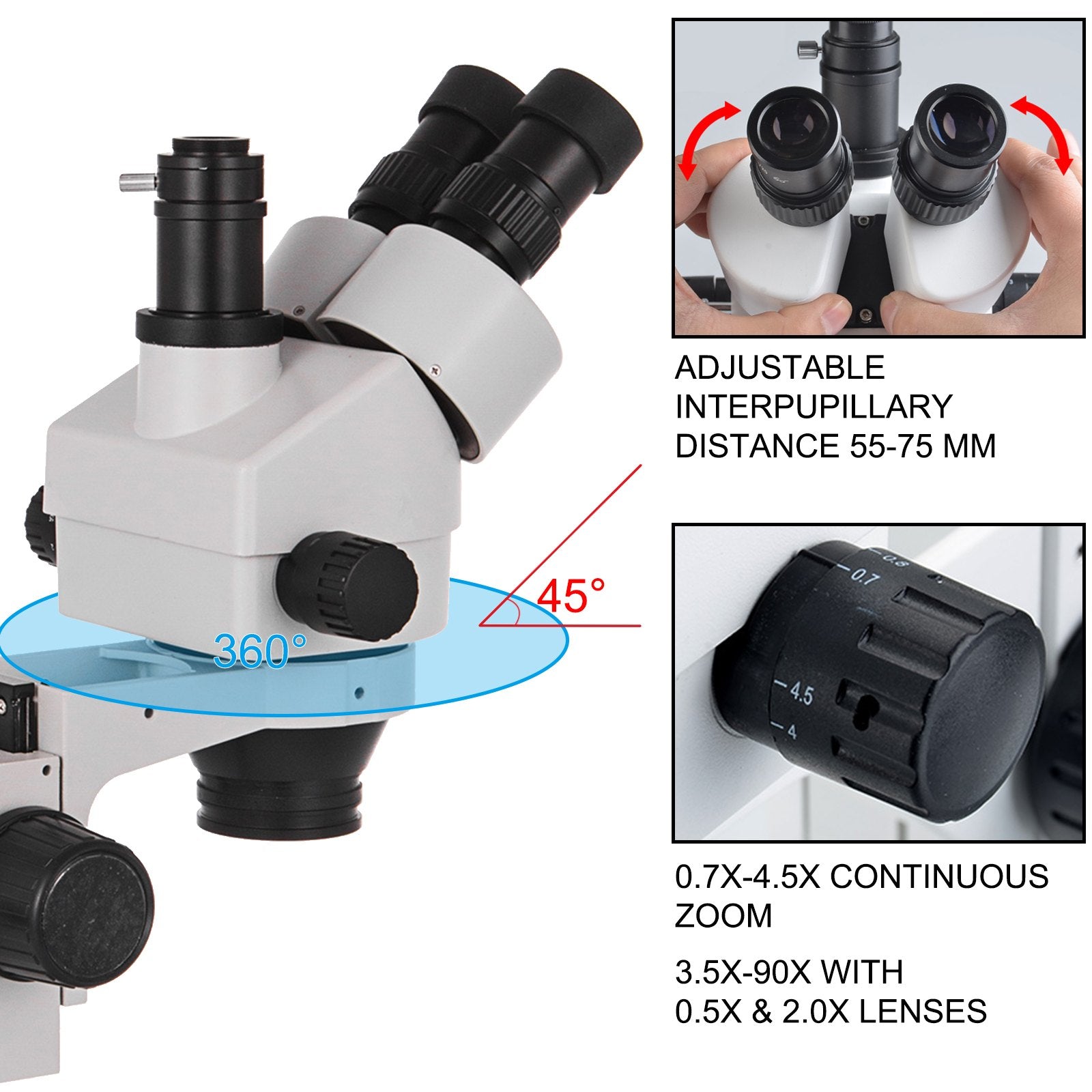 3.5X-90X Trinocular Stereo Microscope w/Pillar Stand Biological Reliable Lab V952-SMXWJ3.5X-90XTS01V0