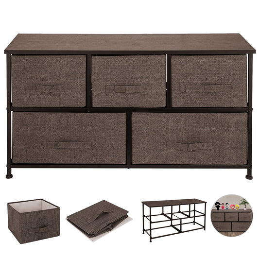 Dresser Storage Tower with 5 Fabric Drawer Steel Frame Storage Cabinet Bin Storage Organizer Unit Fabric Cube V952-SNGECKFS000000001V0