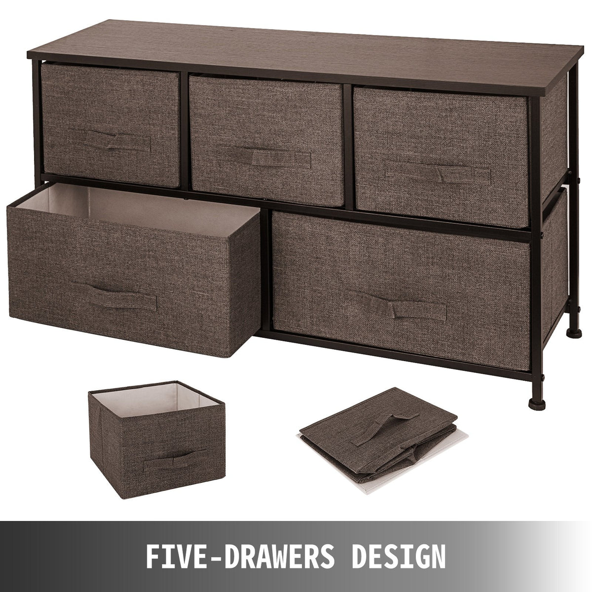 Dresser Storage Tower with 5 Fabric Drawer Steel Frame Storage Cabinet Bin Storage Organizer Unit Fabric Cube V952-SNGECKFS000000001V0