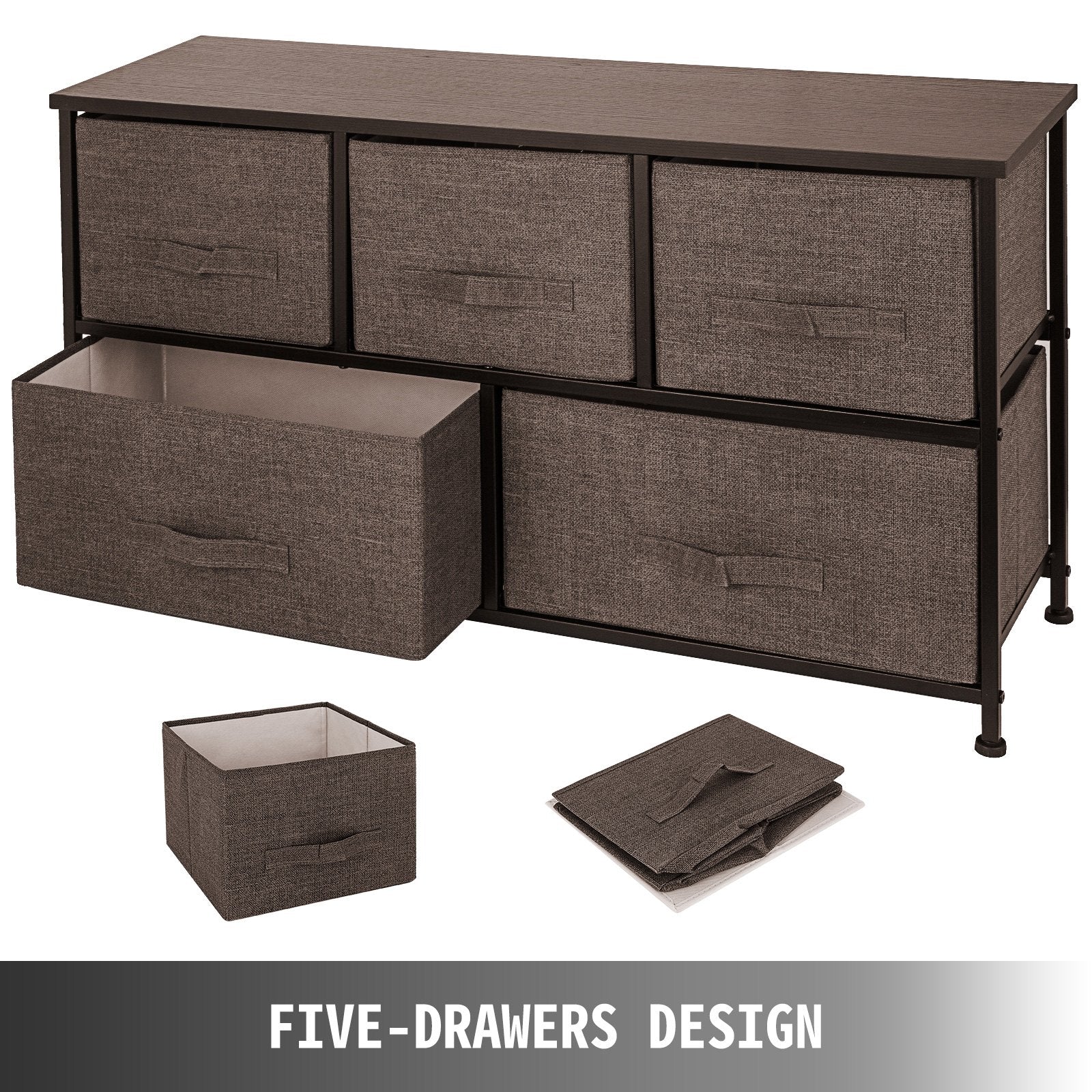 Dresser Storage Tower with 5 Fabric Drawer Steel Frame Storage Cabinet Bin Storage Organizer Unit Fabric Cube V952-SNGECKFS000000001V0