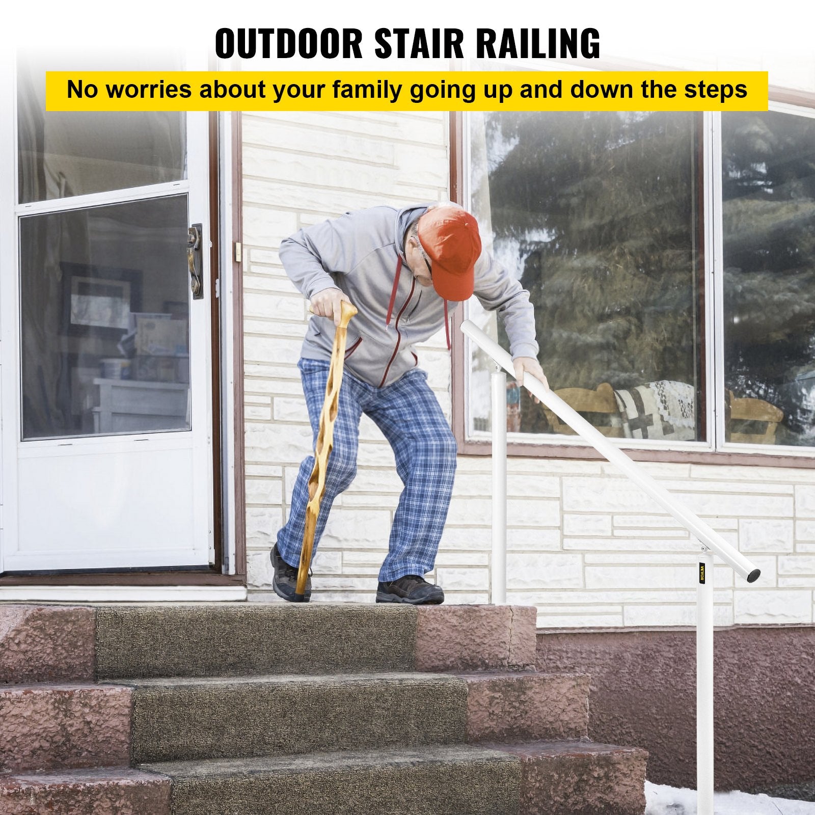 Outdoor Stair Railing Kit, 5 FT Handrails 0-5 Steps, Adjustable Angle White Aluminum Stair Hand Rail for The V952-SNLZSLZYGL5FTPDUBV0