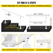 Outdoor Stair Railing Kit, 5 FT Handrails 0-5 Steps, Adjustable Angle White Aluminum Stair Hand Rail for The V952-SNLZSLZYGL5FTPDUBV0