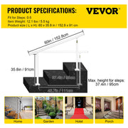 Outdoor Stair Railing Kit, 5 FT Handrails 0-5 Steps, Adjustable Angle White Aluminum Stair Hand Rail for The V952-SNLZSLZYGL5FTPDUBV0