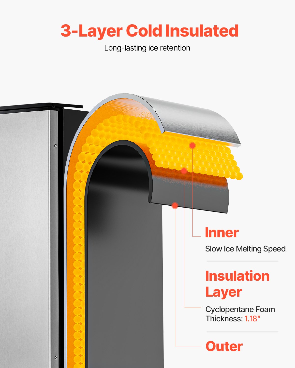 Undercounter Built-in Ice Maker, 80 Lbs/Day Under Counter Ice Maker Machine with Reversible Door Stainless V952-SNQRSZBJ80LBQY0EFV3