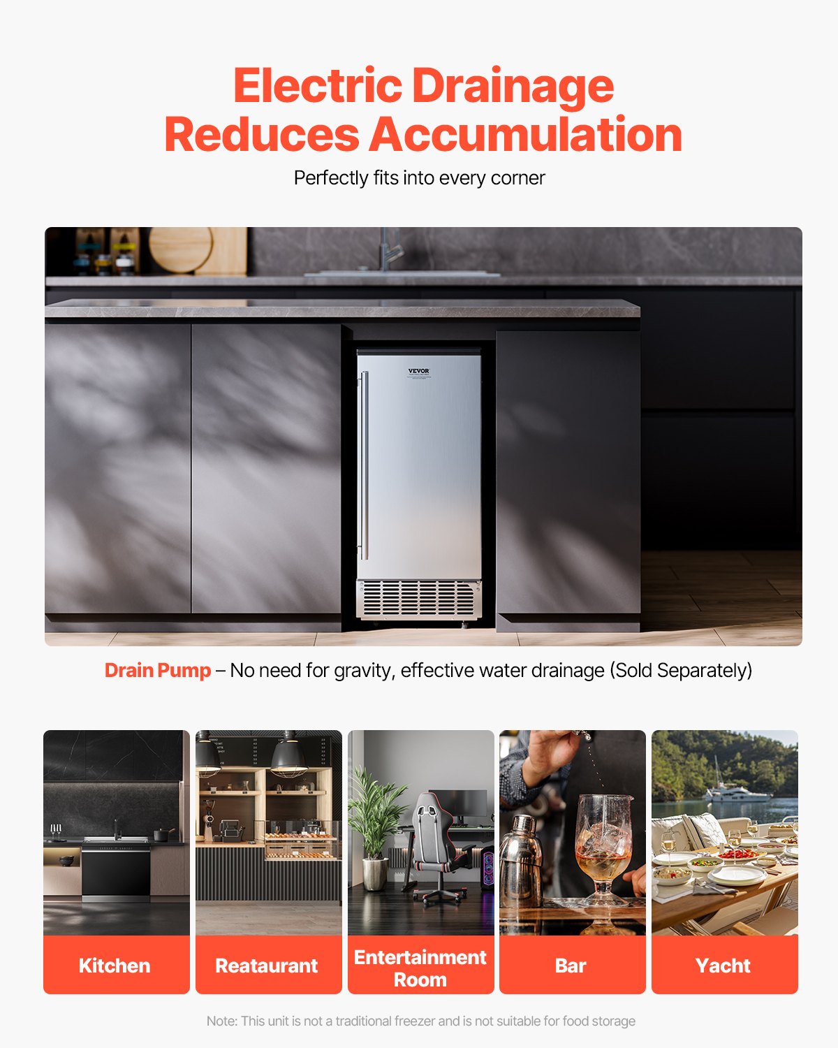 Undercounter Built-in Ice Maker, 80 Lbs/Day Under Counter Ice Maker Machine with Reversible Door Stainless V952-SNQRSZBJ80LBQY0EFV3