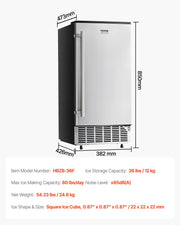 Undercounter Built-in Ice Maker, 80 Lbs/Day Under Counter Ice Maker Machine with Reversible Door Stainless V952-SNQRSZBJ80LBQY0EFV3
