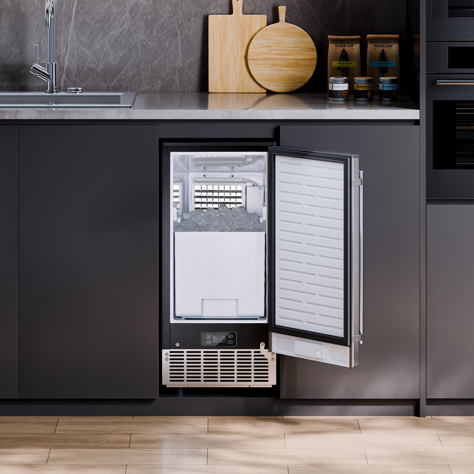Undercounter Built-in Ice Maker, 80 Lbs/Day Under Counter Ice Maker Machine with Reversible Door Stainless V952-SNQRSZBJ80LBQY0EFV3