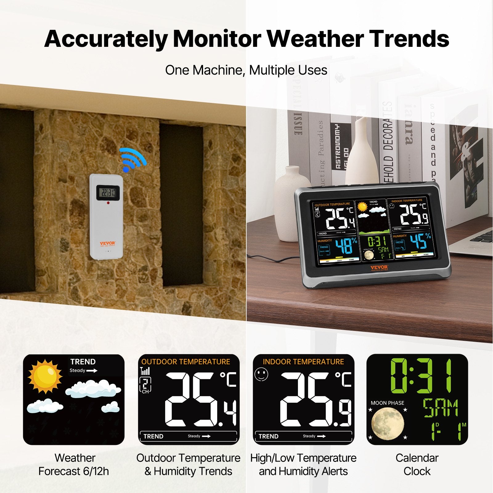 Weather Station Indoor Outdoor, Large Color Display, Wireless Digital Home Weather Station, with Sensor V952-SNQXZWX75VAAAAQ08V3