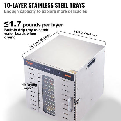 10 Trays Food Dehydrator Machine Stainless Steel 1000W Jerky Fruit Drying V952-SP1005481000WM6IMV3