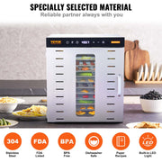 10 Trays Food Dehydrator Machine Stainless Steel 1000W Jerky Fruit Drying V952-SP1005481000WM6IMV3