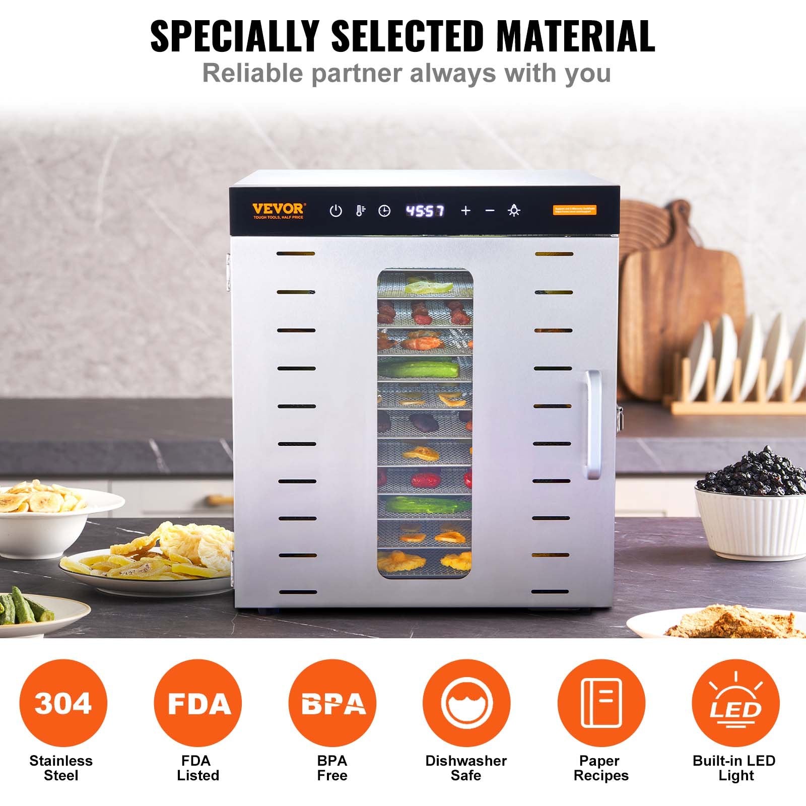 10 Trays Food Dehydrator Machine Stainless Steel 1000W Jerky Fruit Drying V952-SP1005481000WM6IMV3