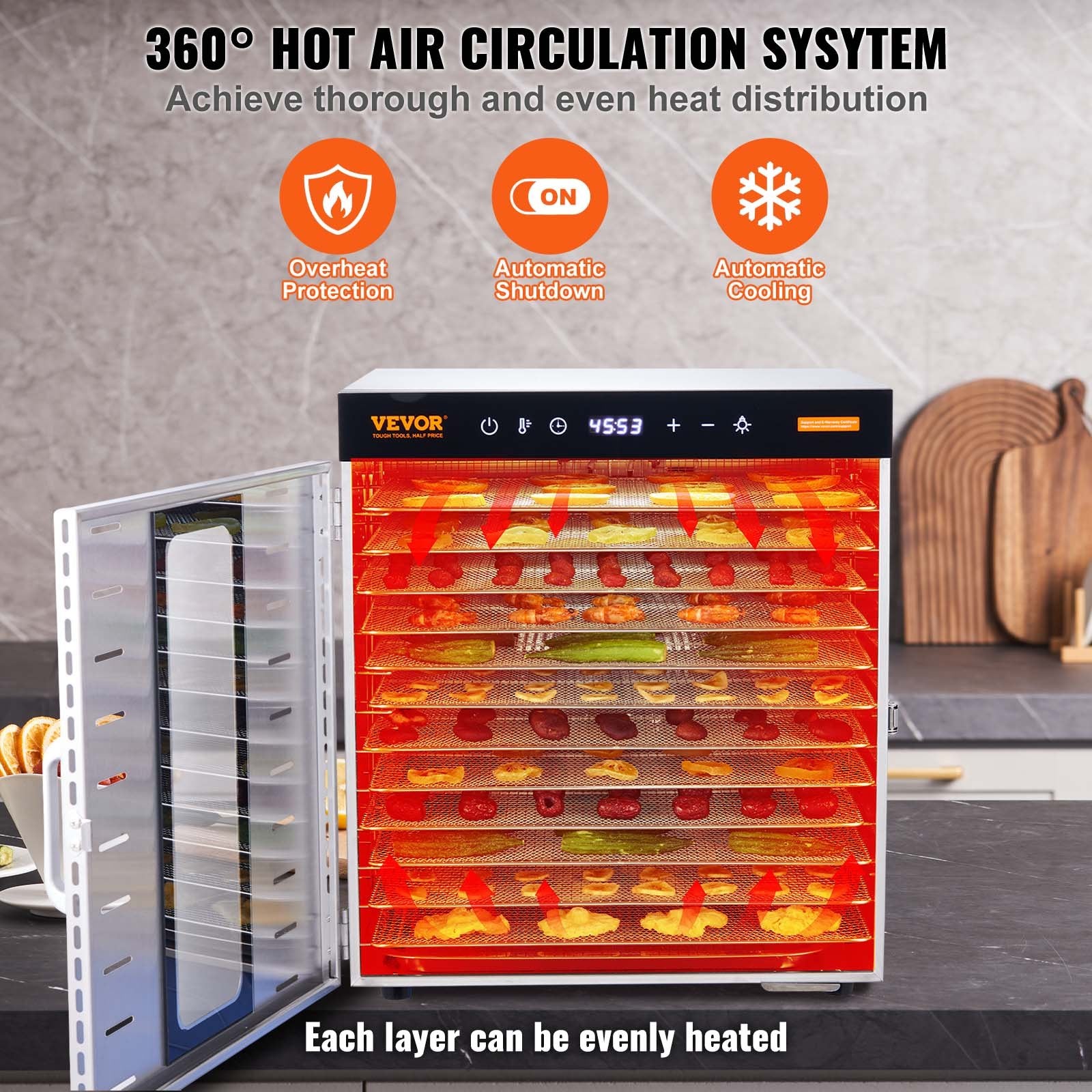 10 Trays Food Dehydrator Machine Stainless Steel 1000W Jerky Fruit Drying V952-SP1005481000WM6IMV3