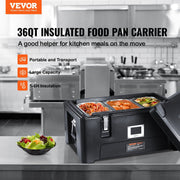 Insulated Food Pan Carrier, 36Qt Capacity, Stackable Catering Hot Box with 3 Stainless Steel Pans, Top Load V952-SPBW30-D1330LULKRV0
