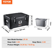 Insulated Food Pan Carrier, 36Qt Capacity, Stackable Catering Hot Box with 3 Stainless Steel Pans, Top Load V952-SPBW30-D1330LULKRV0