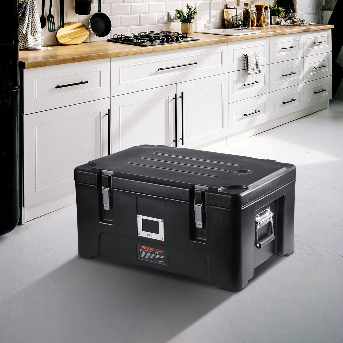 Insulated Food Pan Carrier, 36Qt Capacity, Stackable Catering Hot Box with 3 Stainless Steel Pans, Top Load V952-SPBW30-D1330LULKRV0