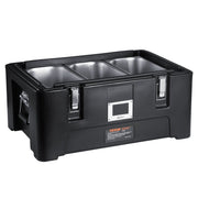Insulated Food Pan Carrier, 36Qt Capacity, Stackable Catering Hot Box with 3 Stainless Steel Pans, Top Load V952-SPBW30-D1330LULKRV0