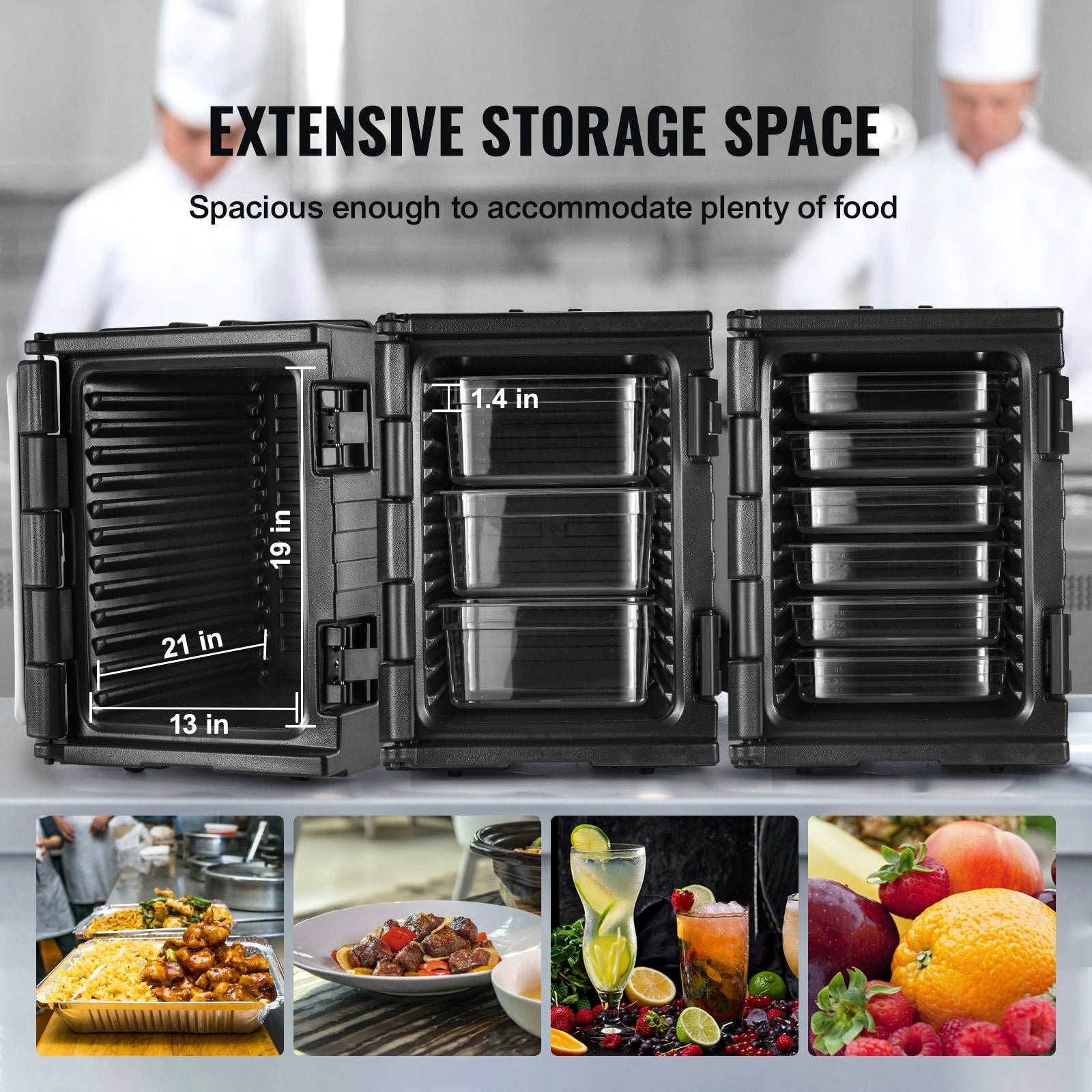 Insulated Food Pan Carrier, 82 Qt Hot Box for Catering, LLDPE Food Box Carrier w/ Double Buckles, Front V952-SPBWXH90-A90LR902V0