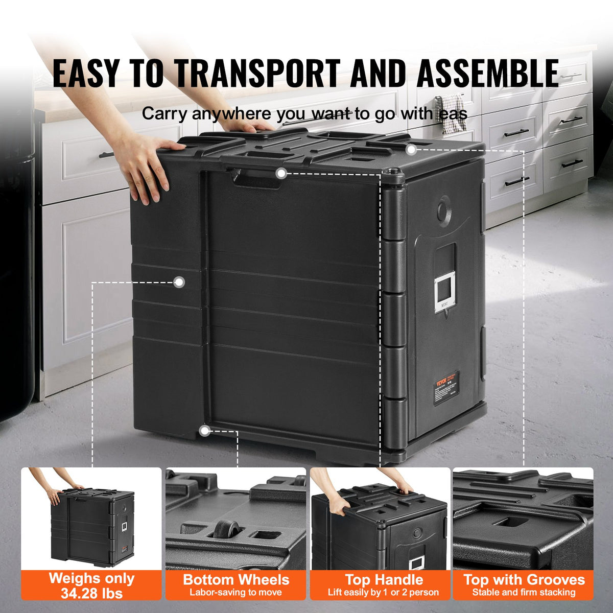 Insulated Food Pan Carrier, 82 Qt Hot Box for Catering, LLDPE Food Box Carrier w/ Double Buckles, Front V952-SPBWXH90-A90LR902V0
