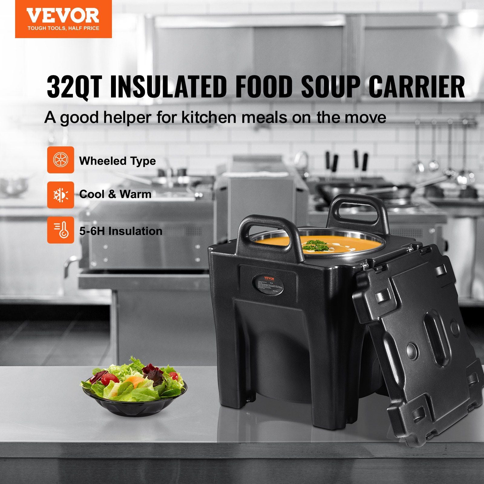 Insulated Food Carrier, 30L Capacity, Stackable Catering Hot Box with Stainless Steel Barrel, Top Load LLDPE V952-SPBWXHSBWT30LBMYXV0