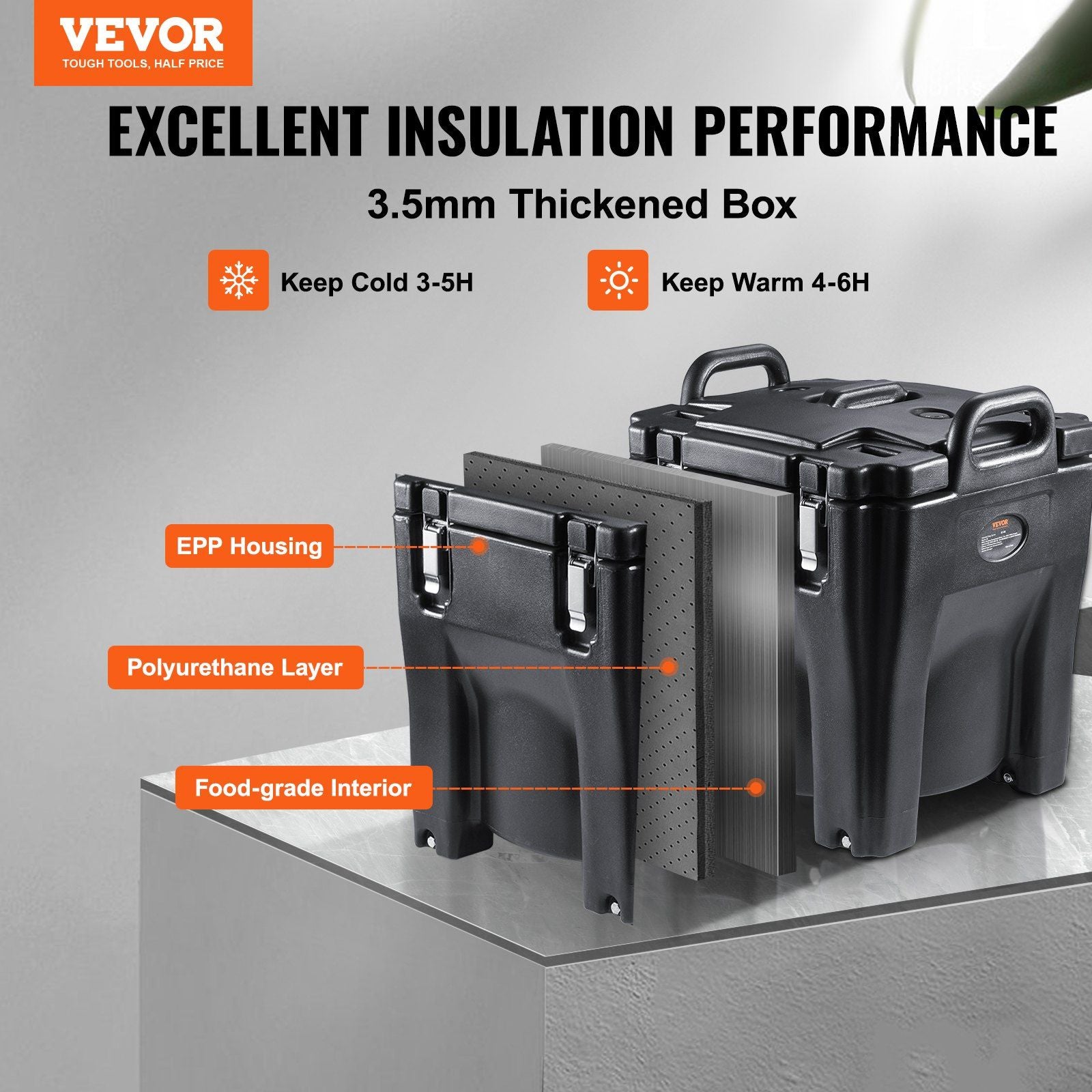 Insulated Food Carrier, 30L Capacity, Stackable Catering Hot Box with Stainless Steel Barrel, Top Load LLDPE V952-SPBWXHSBWT30LBMYXV0