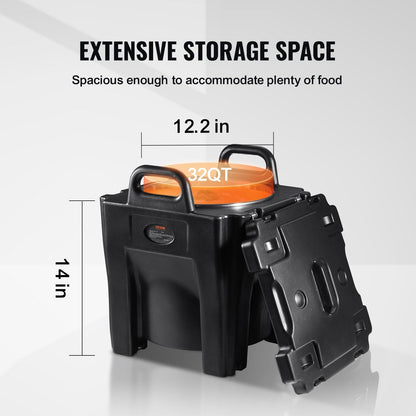 Insulated Food Carrier, 30L Capacity, Stackable Catering Hot Box with Stainless Steel Barrel, Top Load LLDPE V952-SPBWXHSBWT30LBMYXV0
