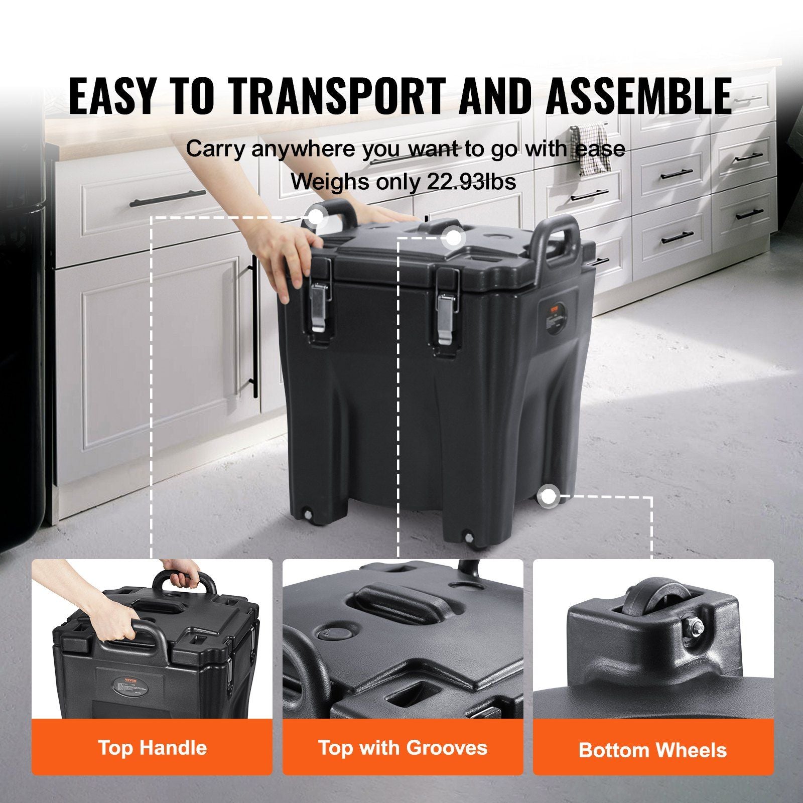 Insulated Food Carrier, 30L Capacity, Stackable Catering Hot Box with Stainless Steel Barrel, Top Load LLDPE V952-SPBWXHSBWT30LBMYXV0