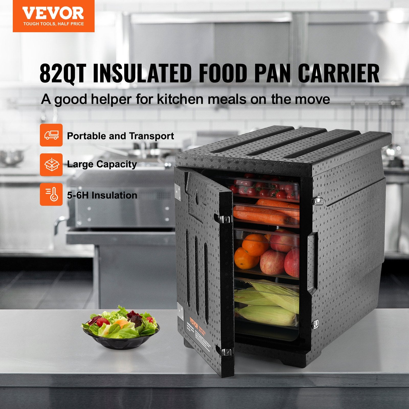 Insulated Food Pan Carrier, 90L Hot Box for Catering, LLDPE Food Box Carrier with Double Buckles, Front V952-SPBWXHSEPP90LLAXYV0