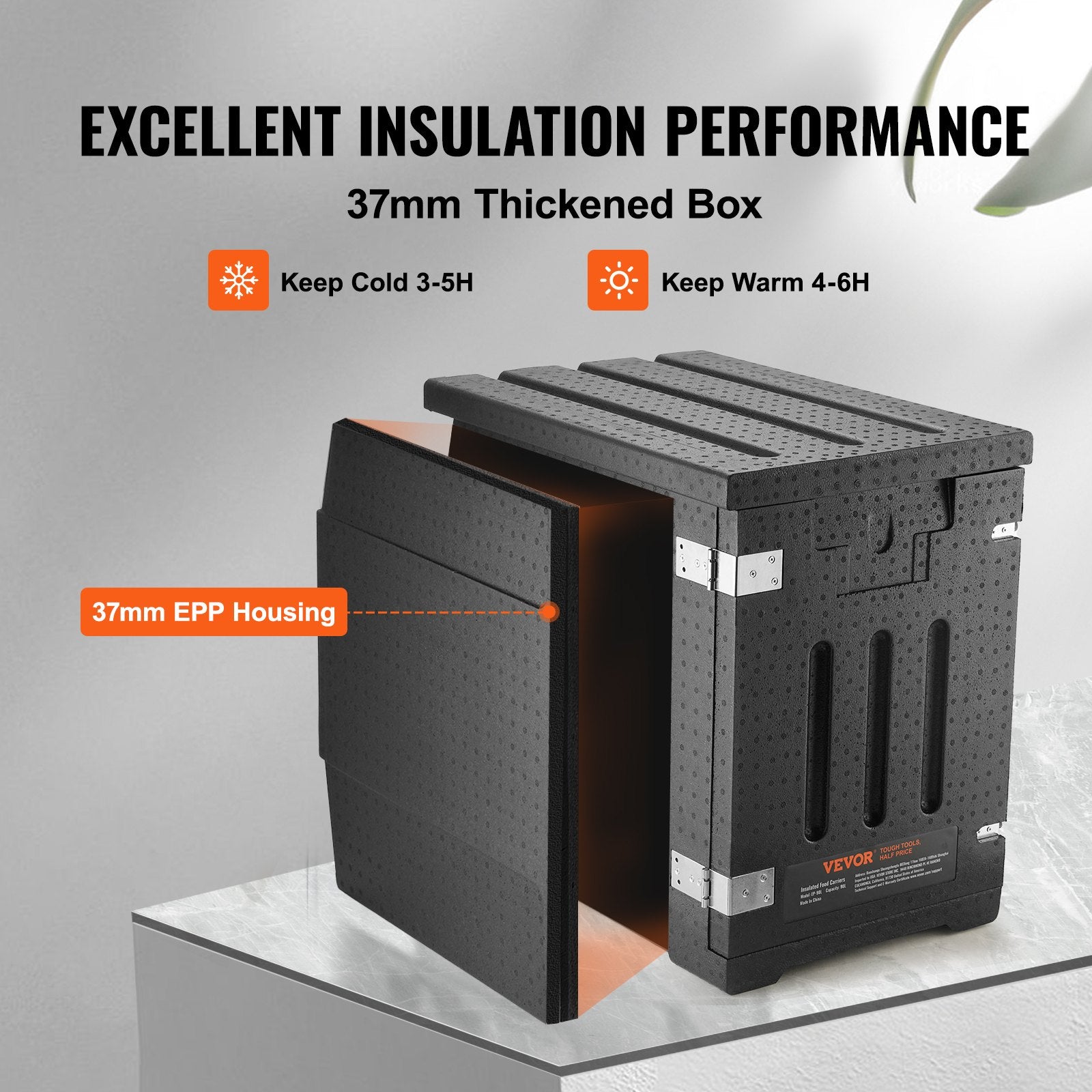 Insulated Food Pan Carrier, 90L Hot Box for Catering, LLDPE Food Box Carrier with Double Buckles, Front V952-SPBWXHSEPP90LLAXYV0